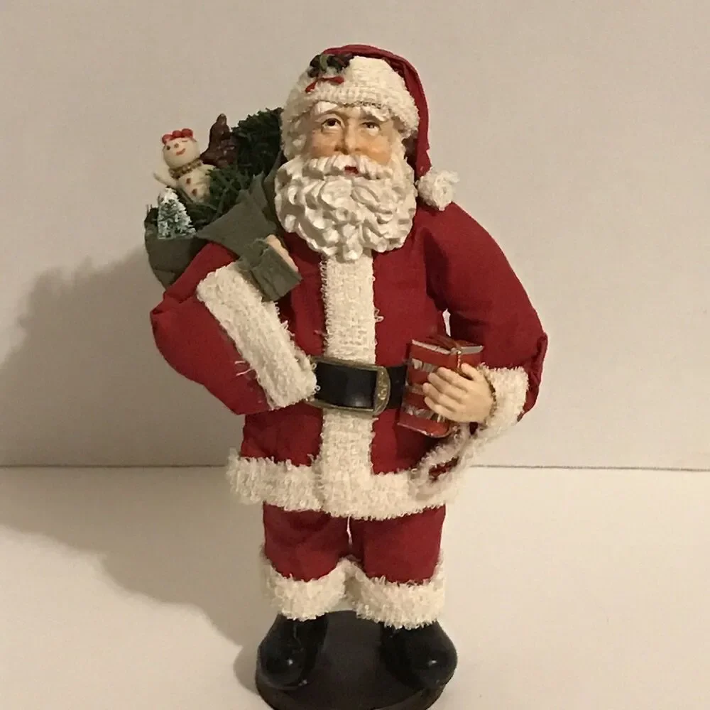 The Fabric Mache 11” Santa With Toys 1993 Christmas Tabletop Display Figure